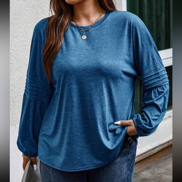 The Printed Bishop Sleeve Blouse - Navy main image 1